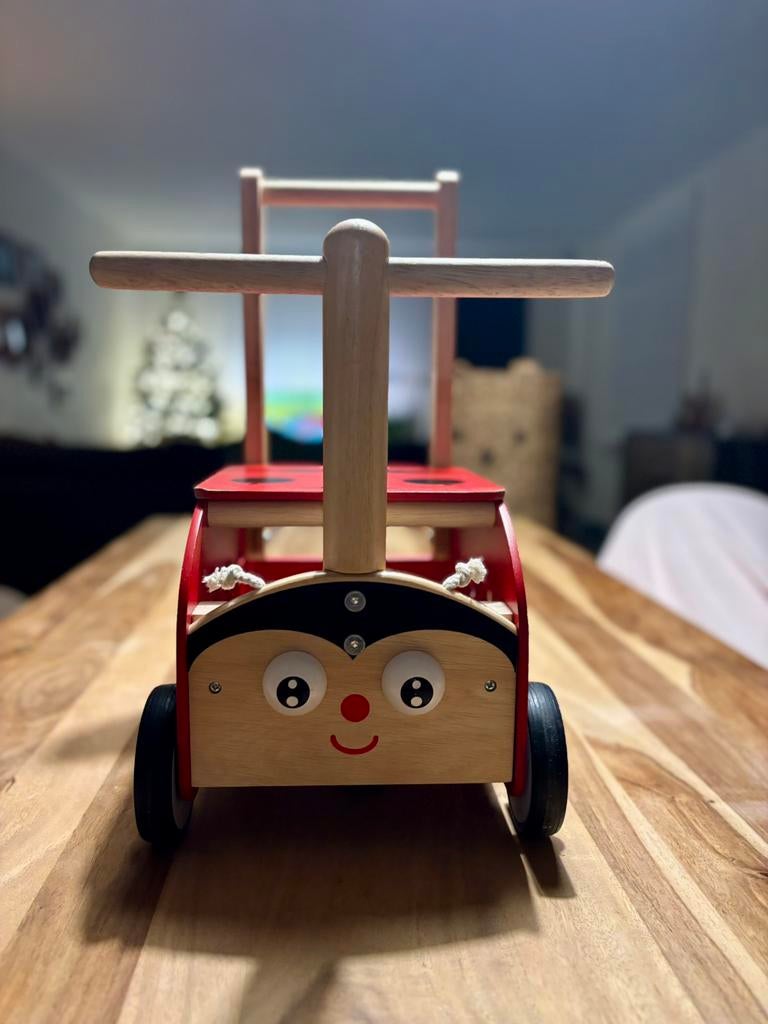 Houten Loopwagen met blokken - Lieveheersbeestje, Ophalen of Verzenden, Zo goed als nieuw