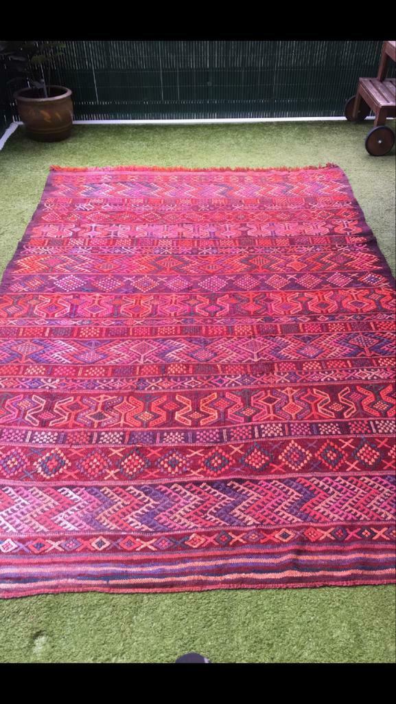 Tapis Berbère vintage des Béni Ouarain (origine Maroc 🇲🇦), Gebruikt, Rood, Rechthoekig