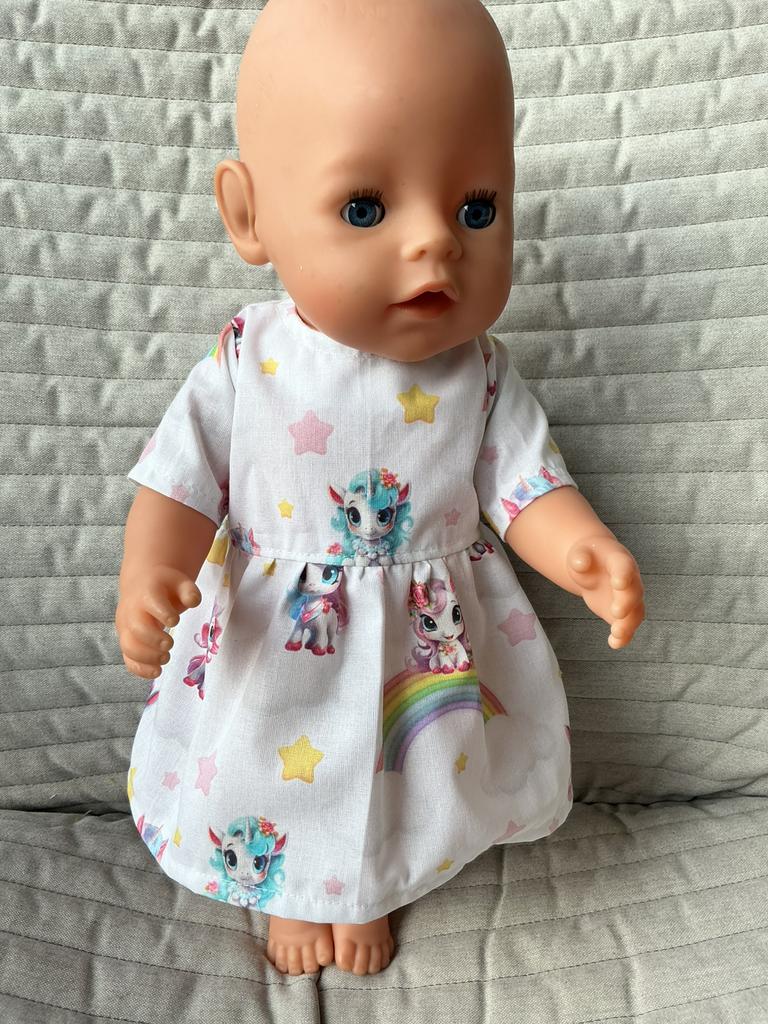 33. Babyborn: Nieuw wit jurkje met unicorns, Ophalen of Verzenden, Nieuw, Babypop