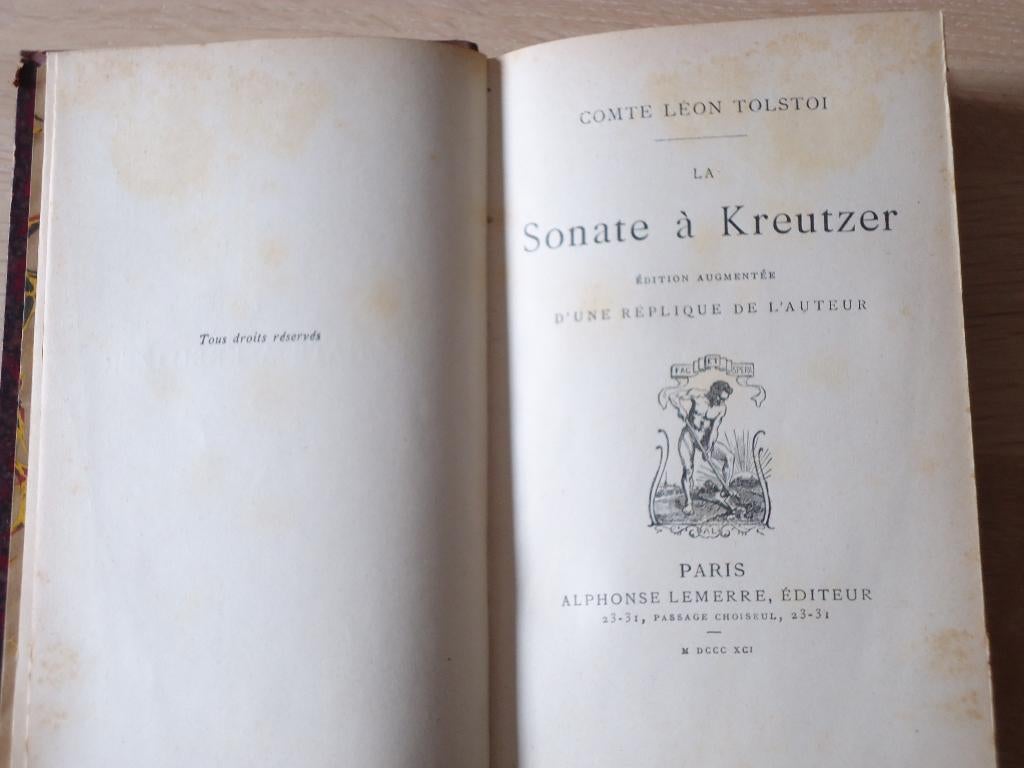 Leon TOLSTOI Kreutzer sonate de Kreutzer Paris éd. 1891, Enlèvement ou Envoi
