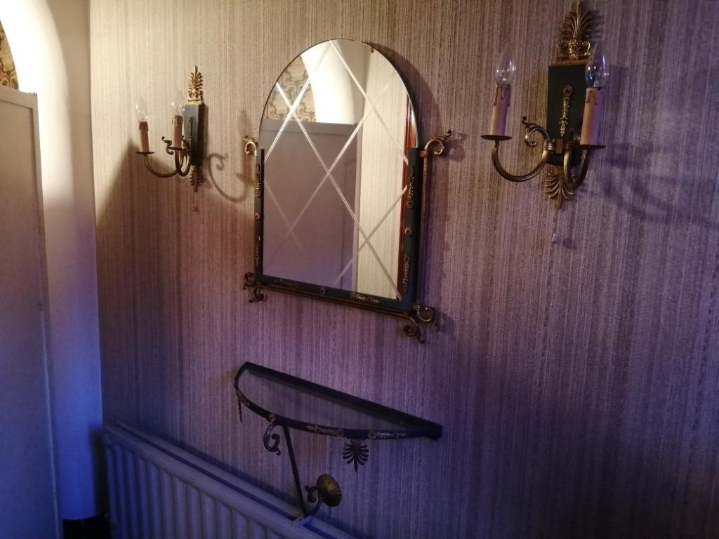 Regency stijl spiegel etagere en hanglampen, Ophalen of Verzenden