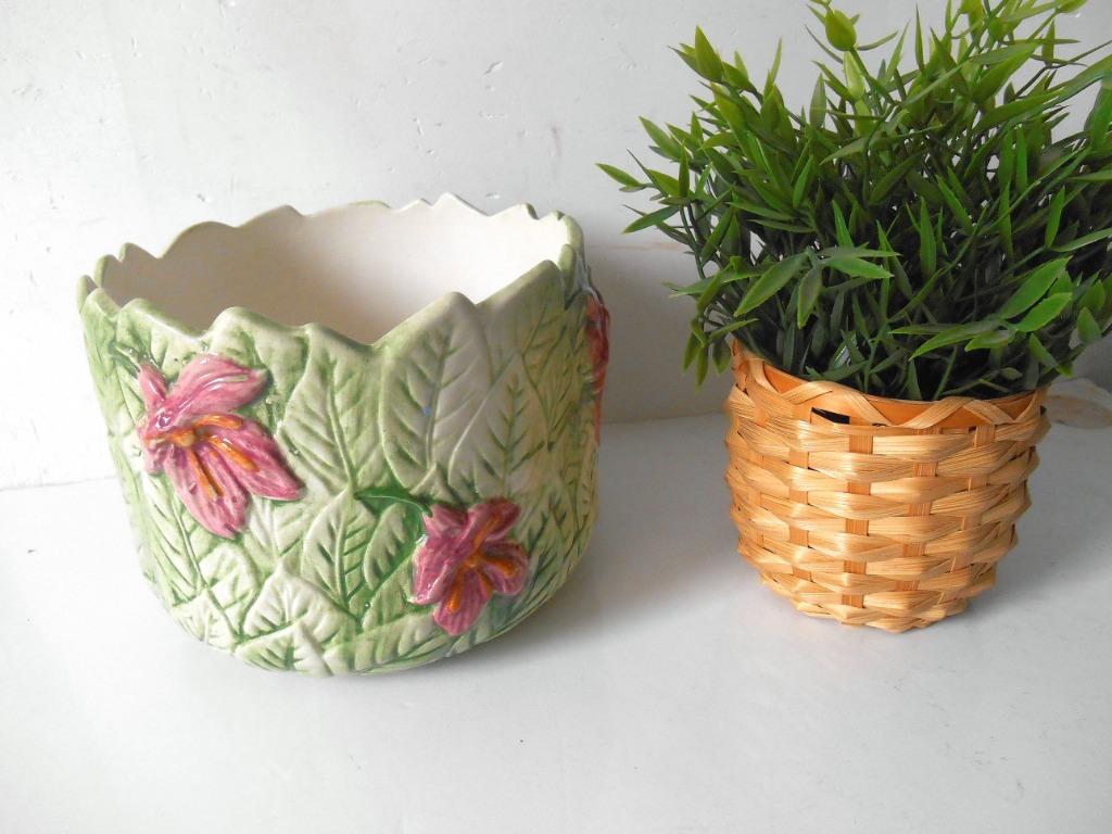 Antieke cachepot met roze bloemen, Antiek en Kunst, Ophalen of Verzenden