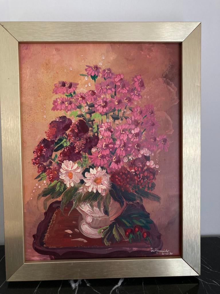 Prachtig schilderij van een bos bloemen in een vaas, Antiek en Kunst, Kunst | Schilderijen | Klassiek, Ophalen of Verzenden