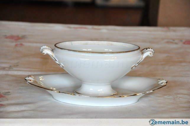 *sauciere monobloc en porcelaine blanche et or vieux paris, Ophalen of Verzenden