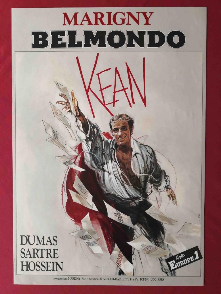BELMONDO/KEAN - THEATER MARIGNY - PARIJS - ORIGINELE POSTER, Rechthoekig Staand, Ophalen of Verzenden, Zo goed als nieuw, A1 t/m A3