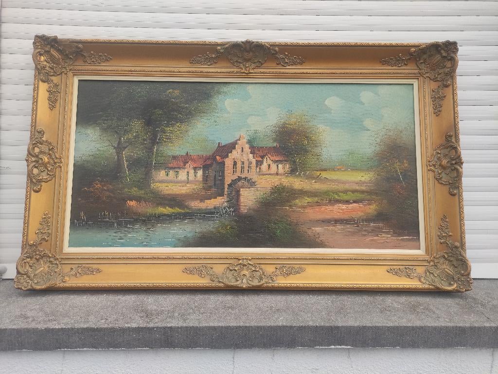 Huile sur toile moulin à eau signe, Enlèvement