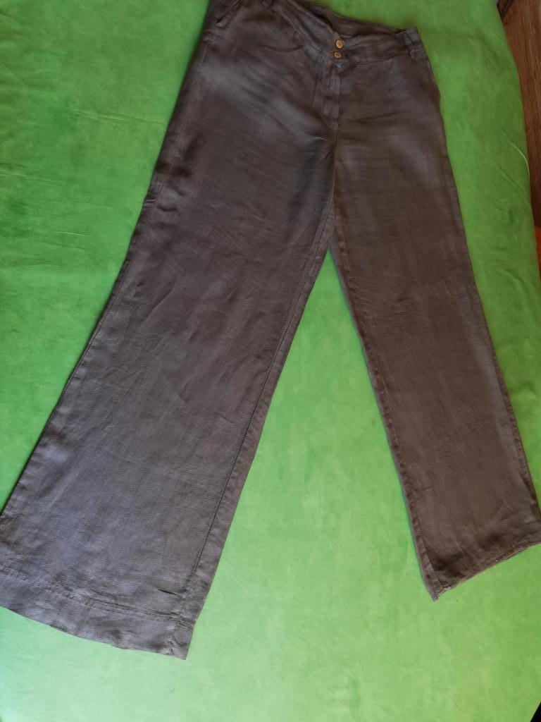 PANTALON LONG GRIS À JAMBES LARGES, 100 % LIN, T 42, Taille 42/44 (L), Collection Classic, Gris, Enlèvement ou Envoi