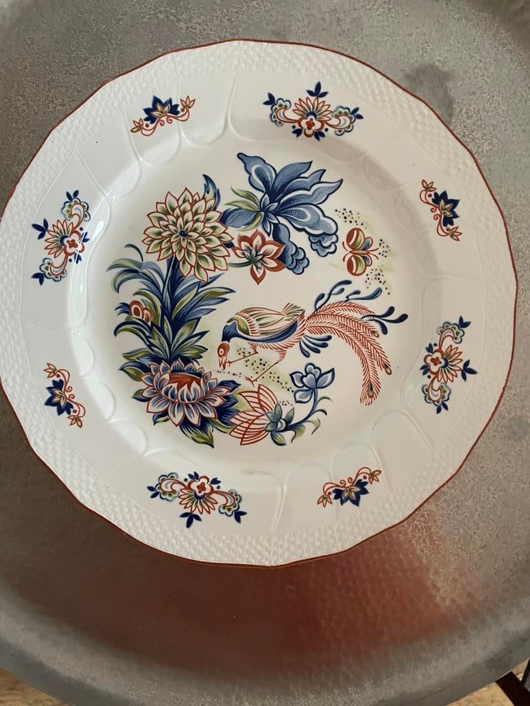 Porseleinen groot  Boch bord. Serie Rhodes. Vogel en bloemen, Ophalen of Verzenden