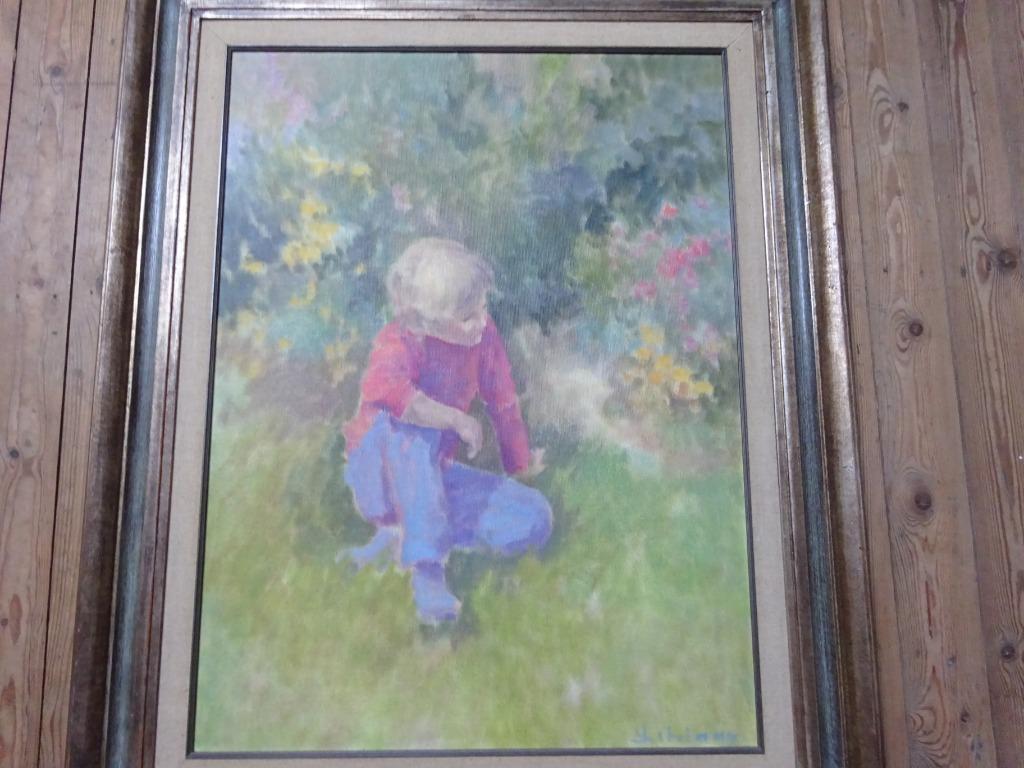 Hans Kitslaar, doek, Kind in de tuin, 80 x 60 cm, Antiquités & Art, Art | Peinture | Moderne, Enlèvement