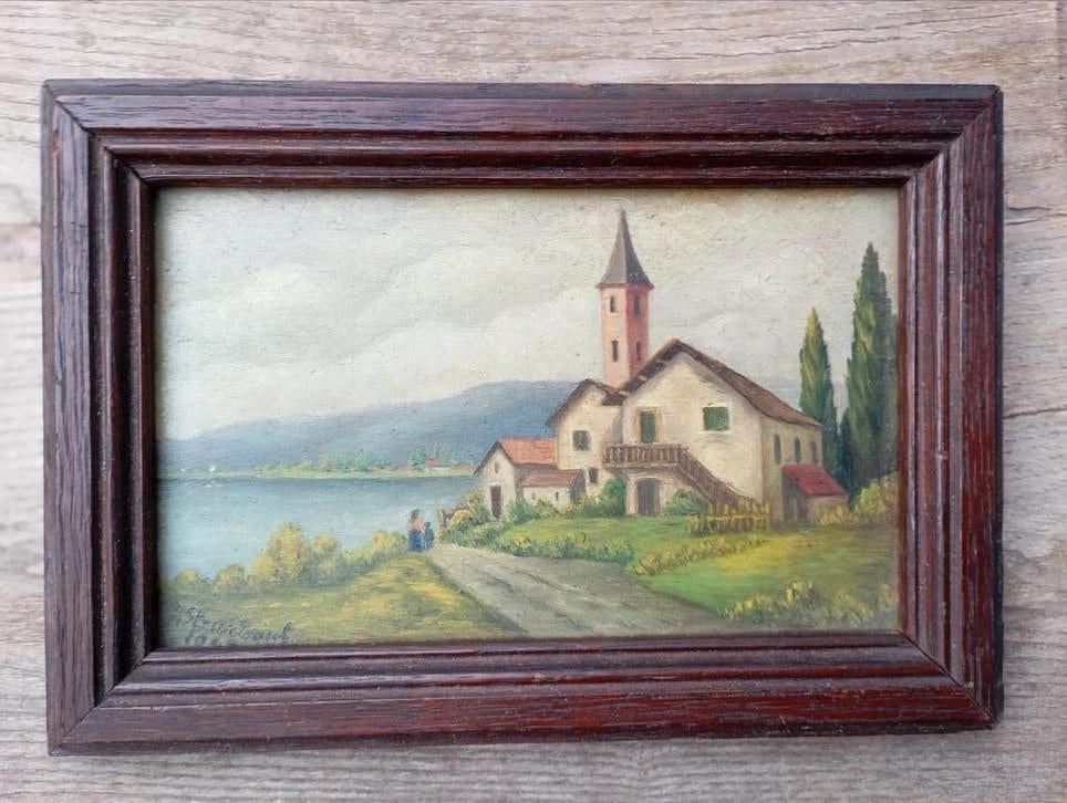 Oude landschap schilderij 1942, Antiek en Kunst, Kunst | Schilderijen | Klassiek, Ophalen of Verzenden