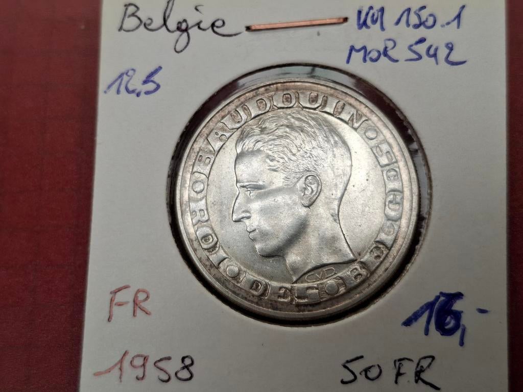 belgie 50 fr zilver 1958 km150.1 FR, Postzegels en Munten, Ophalen of Verzenden, Zilver, Zilver