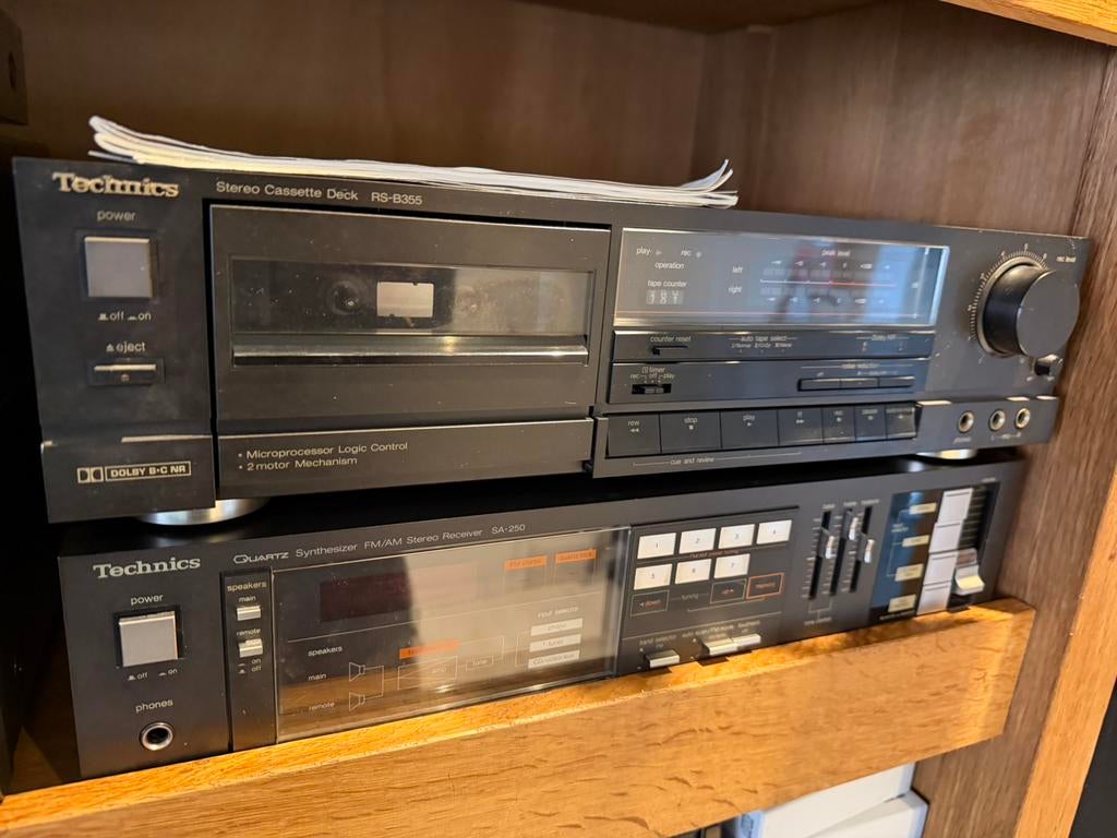 Technics vintage RS-B355 cassettedeck + SA-250 receiver, Enlèvement ou Envoi, Comme neuf, Deck cassettes ou Lecteur-enregistreur de cassettes