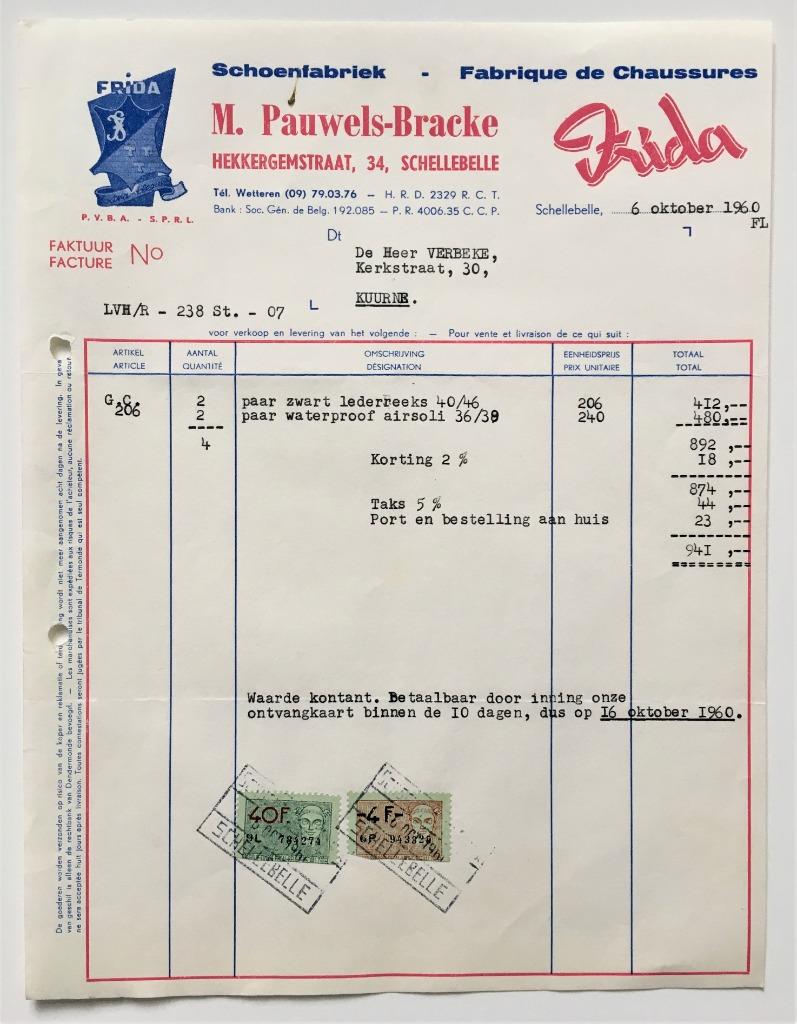 factuur schoenen Pauwels - Bracke Schellebelle Wichelen, Ophalen