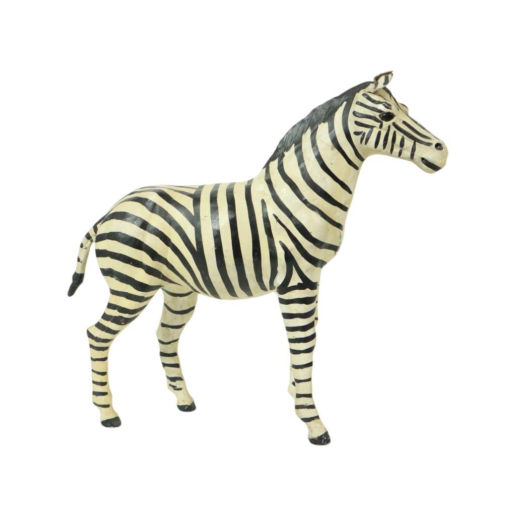 Vintage Zebra Papier Mache en Leer Beeld Sculptuur 30cm, Verzamelen, Beelden en Beeldjes, Gebruikt, Dier, Ophalen of Verzenden