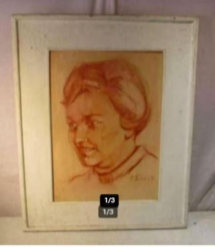 Beau dessin ancien 'Portrait de femme' - 75x60, Antiquités & Art, Enlèvement ou Envoi