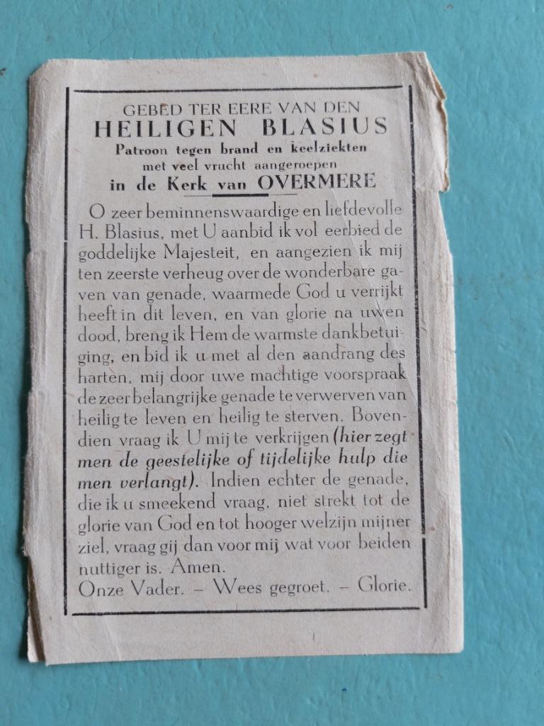 oud bidprentje Overmeire (H. Blasius), Envoi, Image pieuse