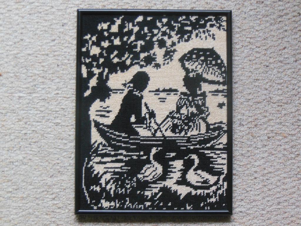 Vintage/brocante - Ingelijst handwerk - romantisch silhouet, Antiek en Kunst, Ophalen of Verzenden