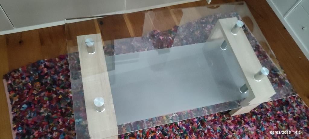 TABLE BASSE VERRE /IMITATION BOIS, Comme neuf, Bois