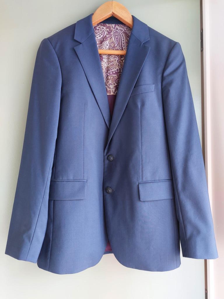 Prachtig blauwe heren blazer kostuum jas wol Lanificio Flli, Kleding | Heren, Ophalen of Verzenden, Nieuw, Maat 48/50 (M), Blauw