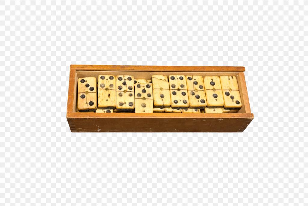 Jeu de dominos ancien en boîte bois – matière naturelle, Enlèvement, Comme neuf
