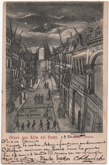 KÖLN   BEI NACHT, Verzamelen, Postkaarten | Themakaarten, Ophalen of Verzenden, Voor 1920, Gelopen