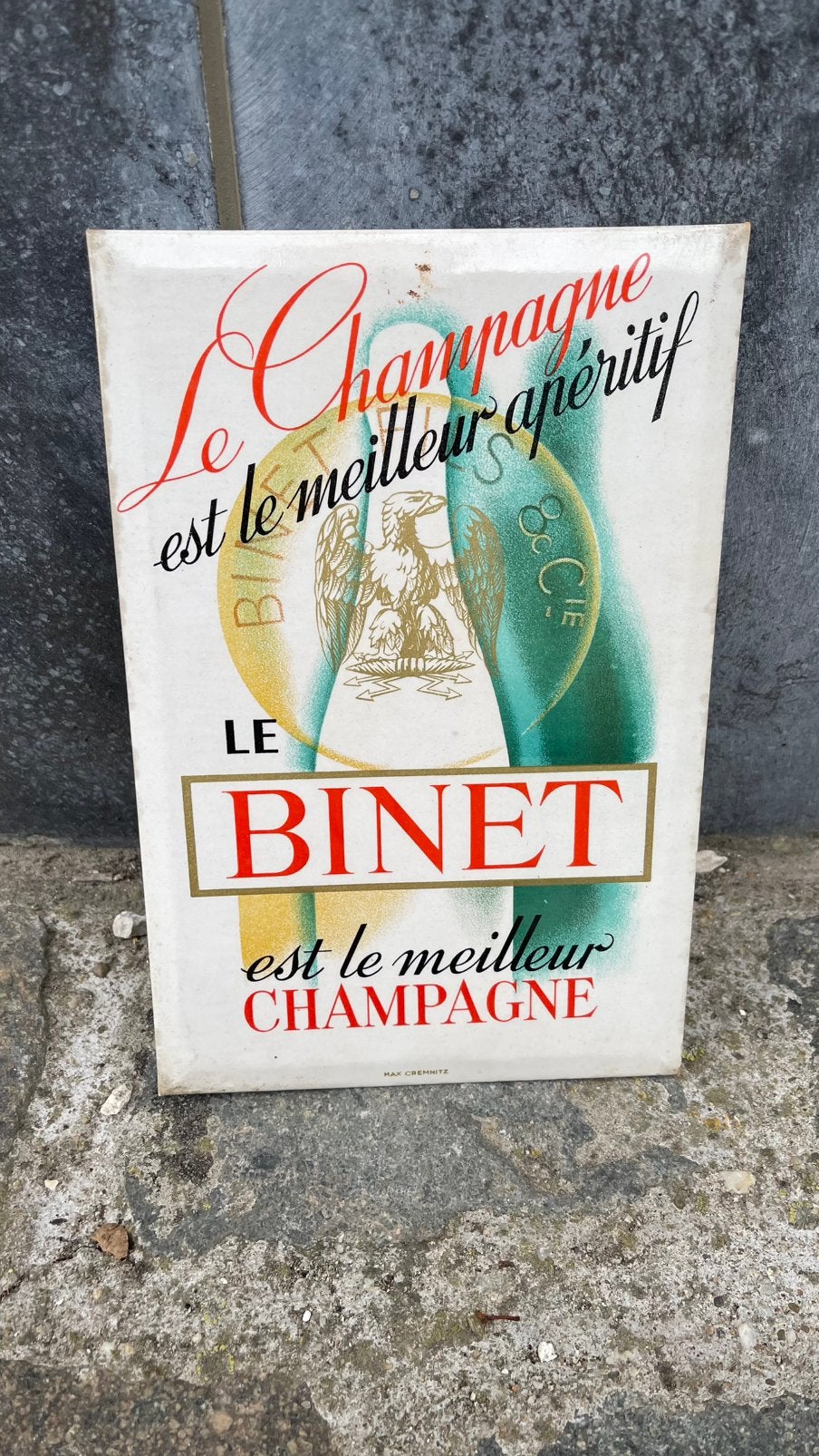 Champagne Binet reclame bordje., Ophalen of Verzenden, Zo goed als nieuw, Reclamebord