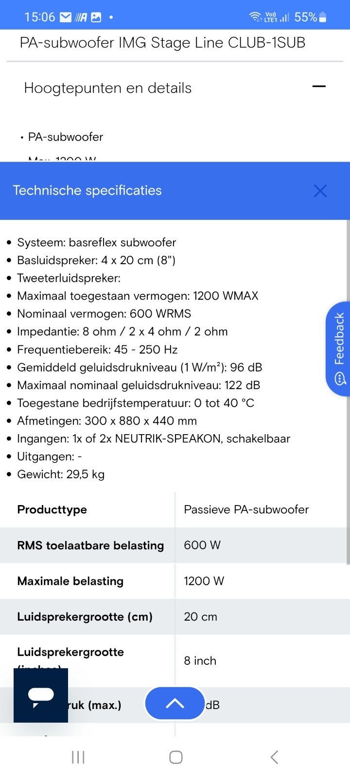 sub woofer IMG Stageline, Ophalen, Gebruikt, 1000 watt of meer, P.A.