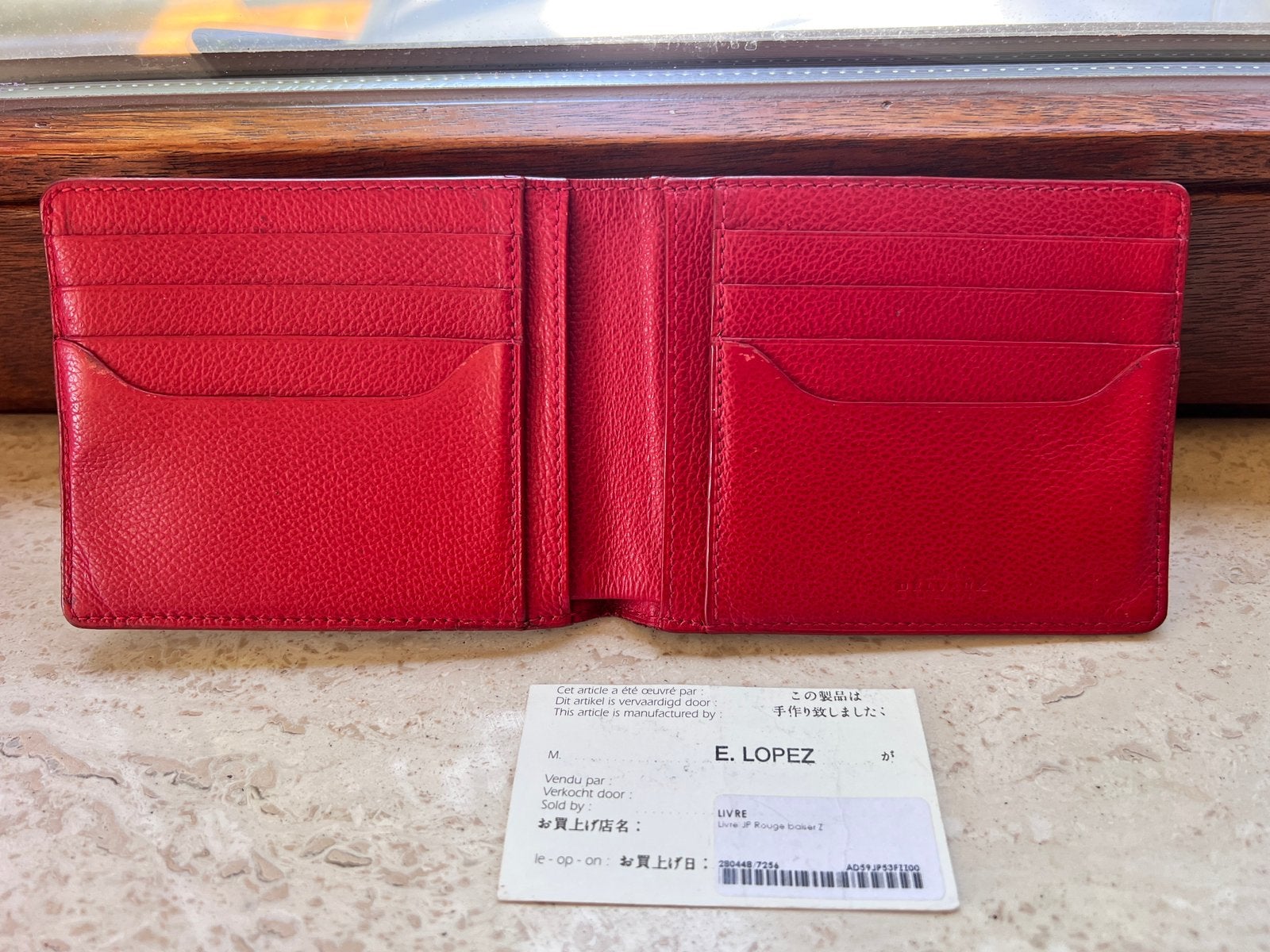 RODE ROSSO LEREN PORTEMONNEE VAN DELVAUX - CERTIFICAAT, Handtassen en Accessoires, Ophalen of Verzenden, Zo goed als nieuw, Rood