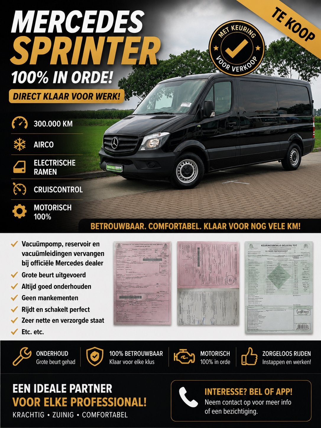 Mercedes sprinter van  2017 cdi 300000 km Rijdt perfect, Ophalen