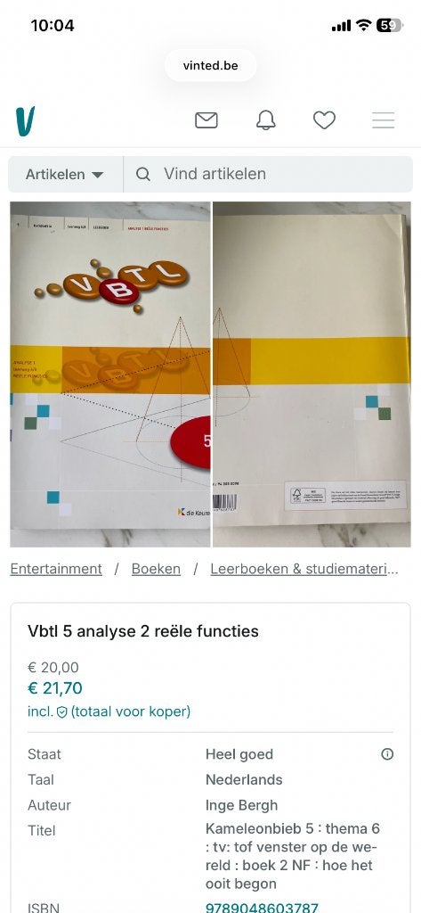 Vbtl 5 analyse 1 reele functie, Boeken, Ophalen, Zo goed als nieuw