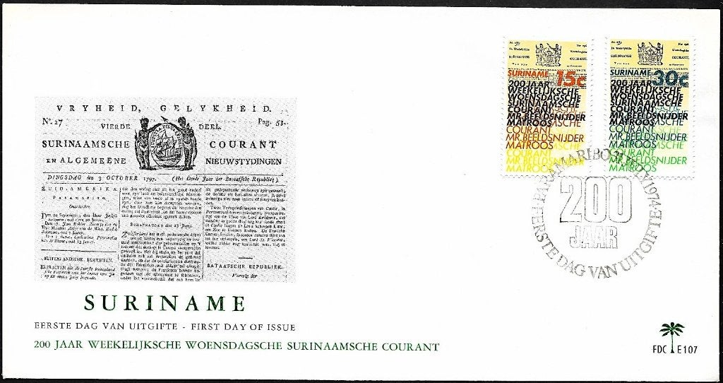 1974 - SURINAME - FDC 200 ans du courant surinamais, Timbres & Monnaies, Timbres | Surinam, Envoi, Non oblitéré