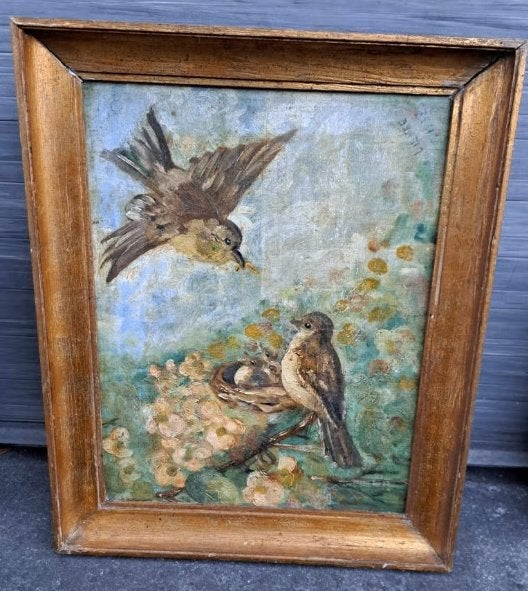 huile sur carton oiseaux signe lievre 1932, Enlèvement ou Envoi