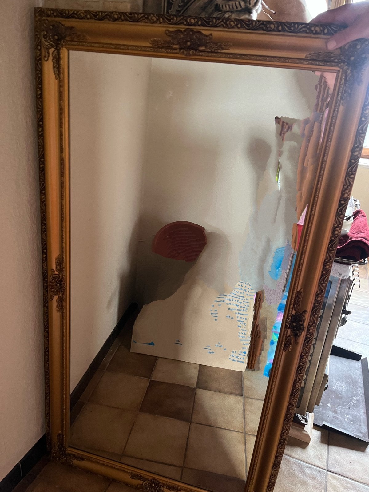 Oude grote spiegel, Antiek en Kunst, Ophalen, Rechthoekig