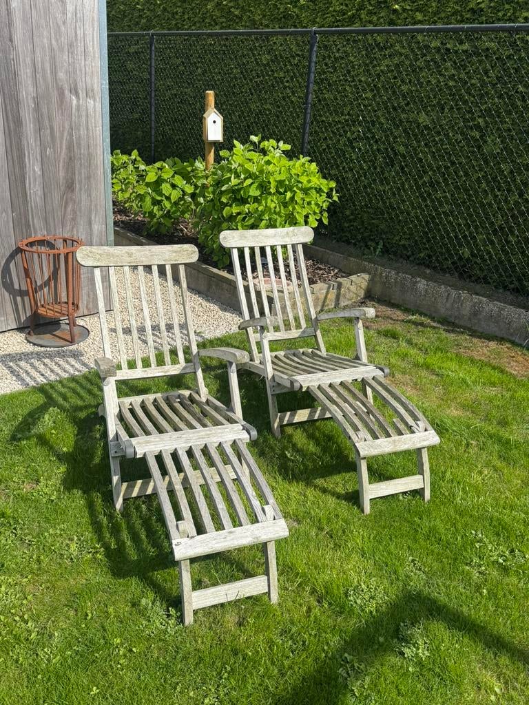 Set van 2 deckchairs - teak, Tuin en Terras, Ophalen, Gebruikt