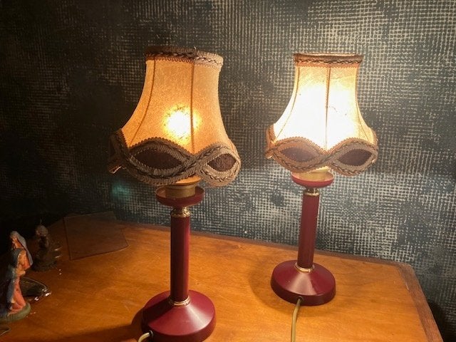 2 KLEINE SCHEMERLAMPEN. BORDEAUX, Tafellamp, Natuurlijk materiaal, Rond, Ophalen of Verzenden
