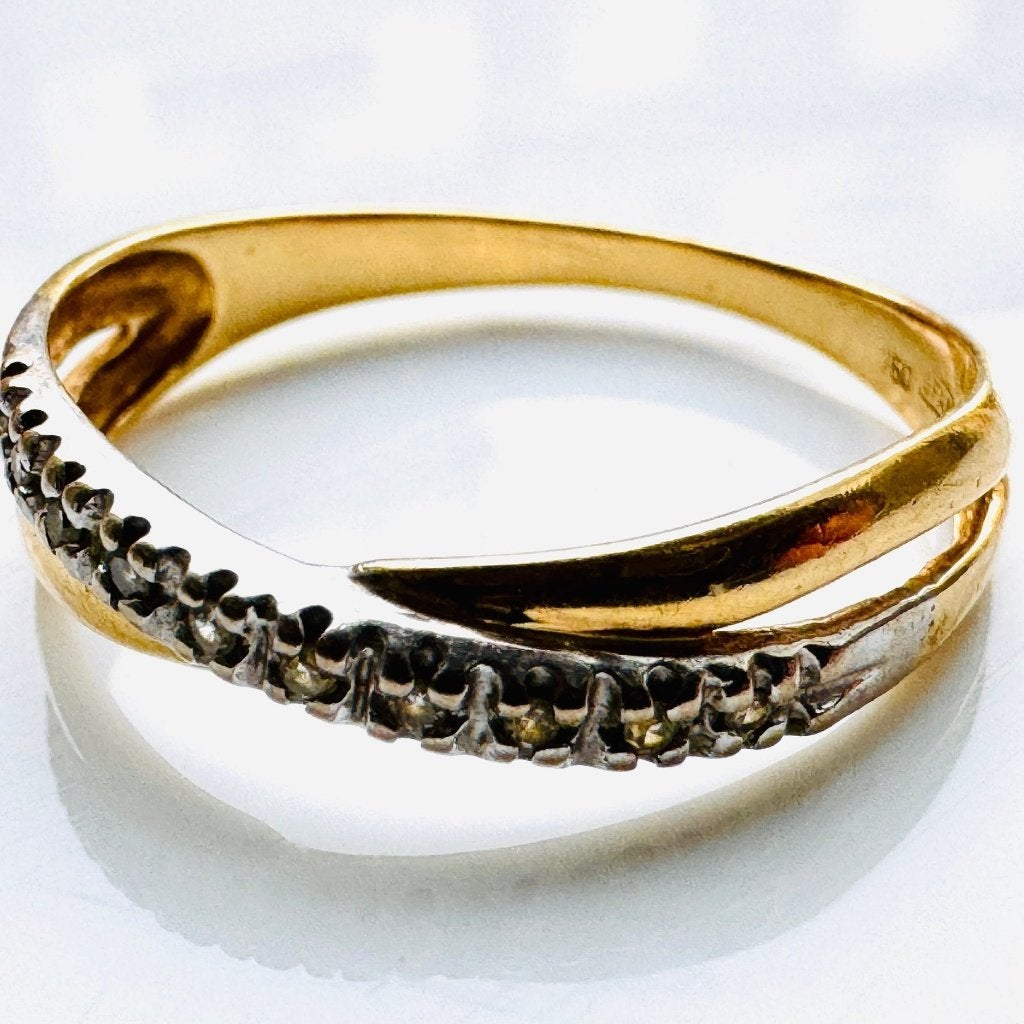 Bague scandinave en or jaune 18 carats avec diamants (750), 18 à 19, Or, Comme neuf, Or