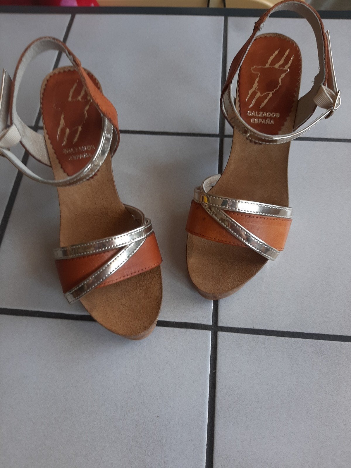 Sandales à talons en cuir de 8 cm de la marque Calzados Espa, Enlèvement, Brun