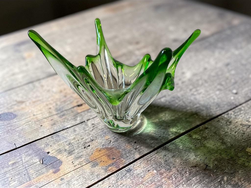 vintage groene glazen murano schaal / kom / decoratie, Ophalen