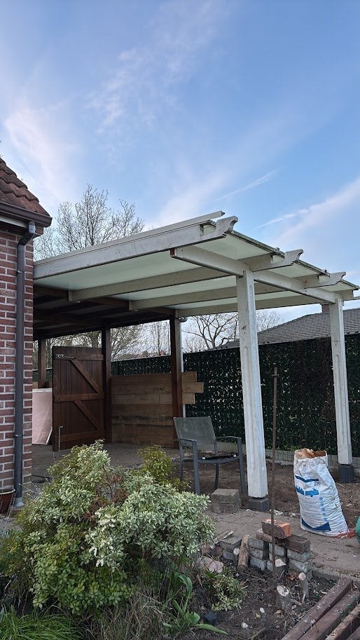 Mahoniehouten pergola / overkapping (goed lezen), Tuin en Terras, Overkappingen, Ophalen, Gebruikt, Carport