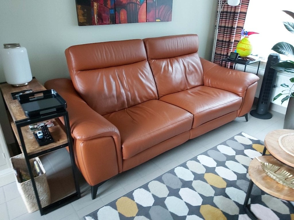 Lederen salonzetel 2,5 zit (2 x relax), Trois personnes, Moins de 75 cm, 200 à 250 cm, Banc droit