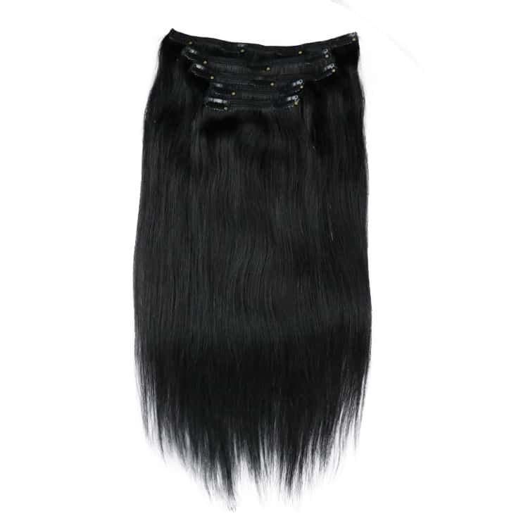 100% REMY HUMAN HAIR - zwart - CLIP INS - SILKY STRAIGHT, Verzenden, Nieuw, Pruik of Haarverlenging
