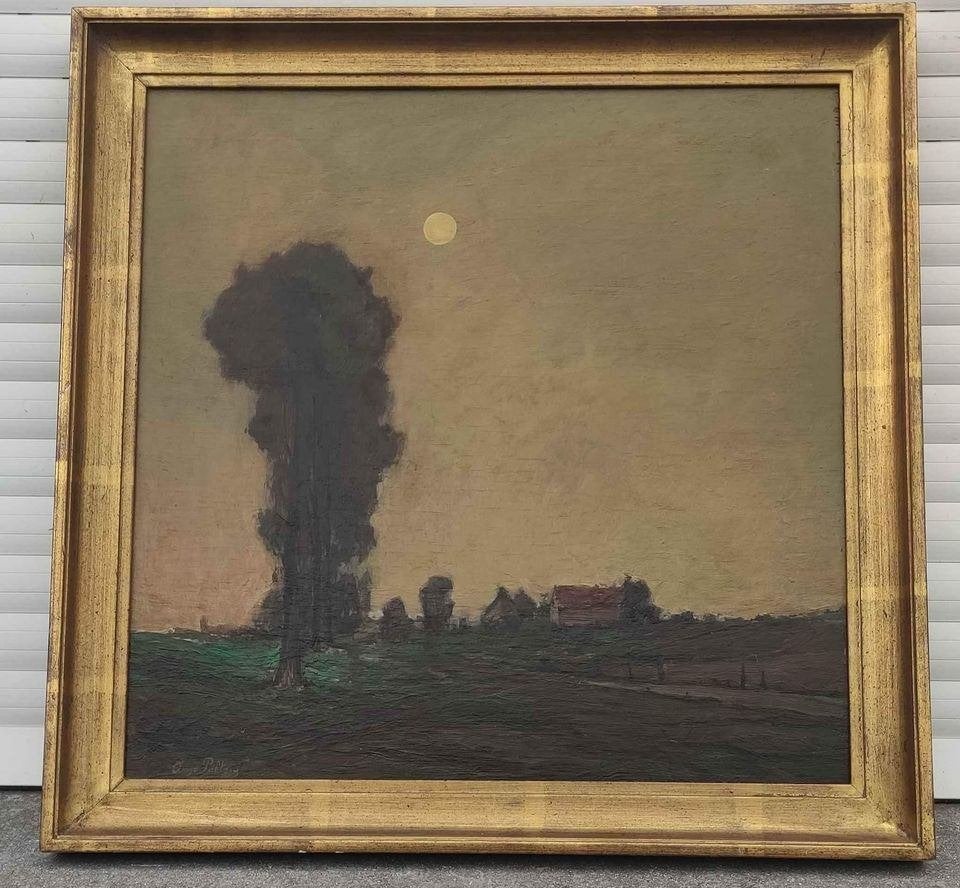 Huile sur panneau crépuscule signe ange pultau, Antiquités & Art, Art | Peinture | Classique, Enlèvement ou Envoi, Panneau