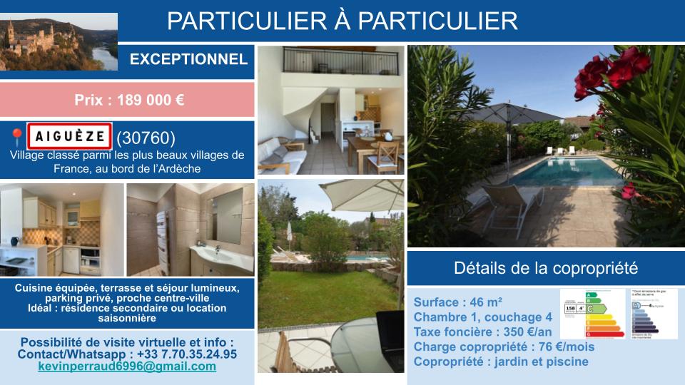 Résidence avec pisicne sud France, Immo, Buitenland, Aiguèze, Frankrijk, Woonhuis, 1 kamers