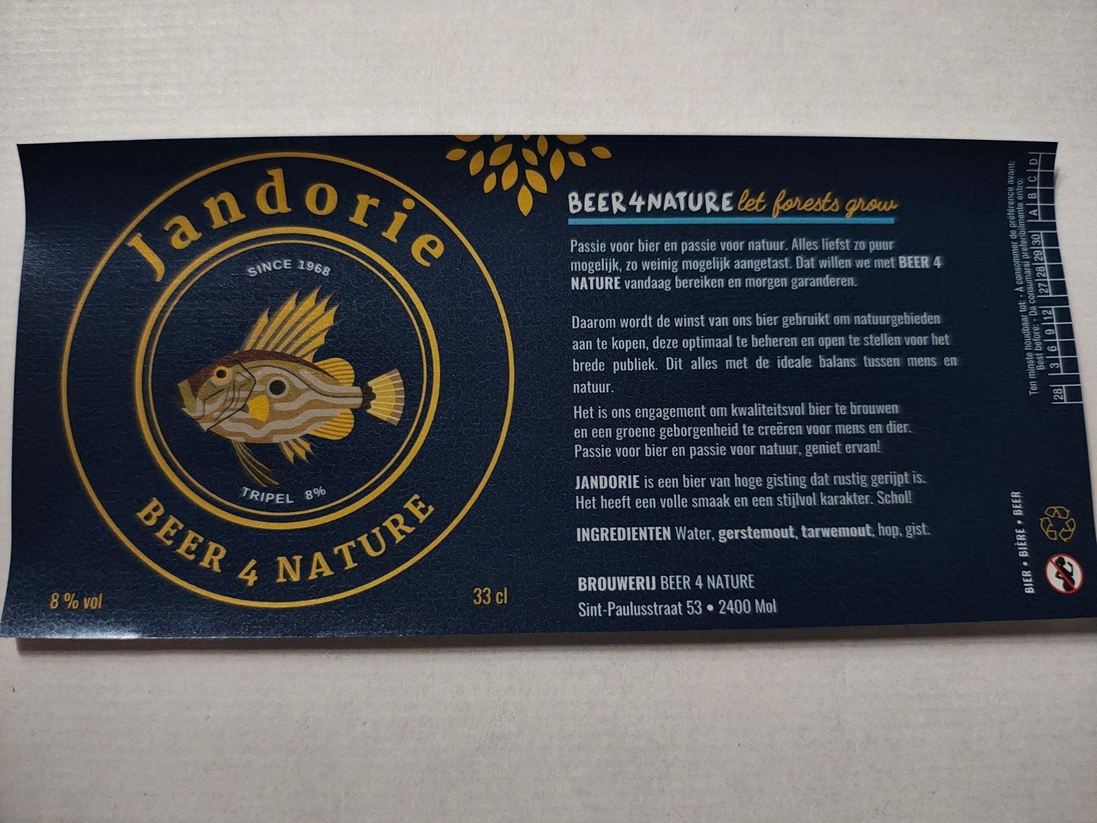 Étiquette de bière : JANDORIE (Beer 4 Nature), Collections, Enlèvement ou Envoi, Neuf, Autres marques