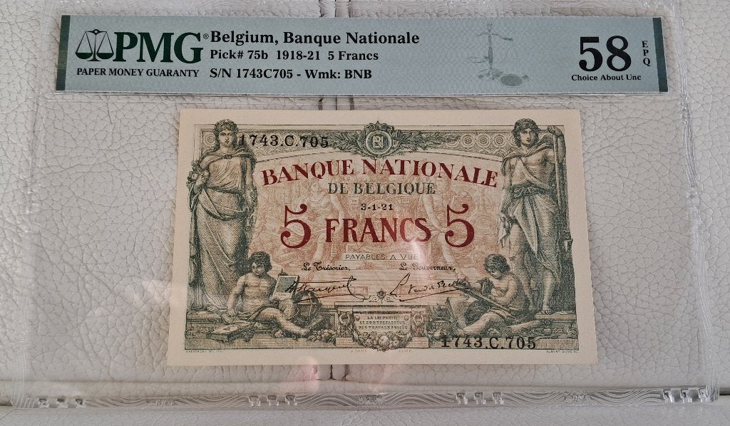 5 francs 1921 - PMG-58 EPQ, Envoi, Billets en vrac