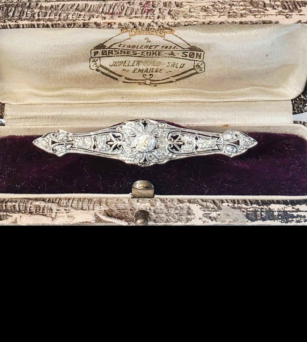 Antieke platinum/goud broche met diamanten, Bijoux, Sacs & Beauté, Enlèvement ou Envoi, Or, Or