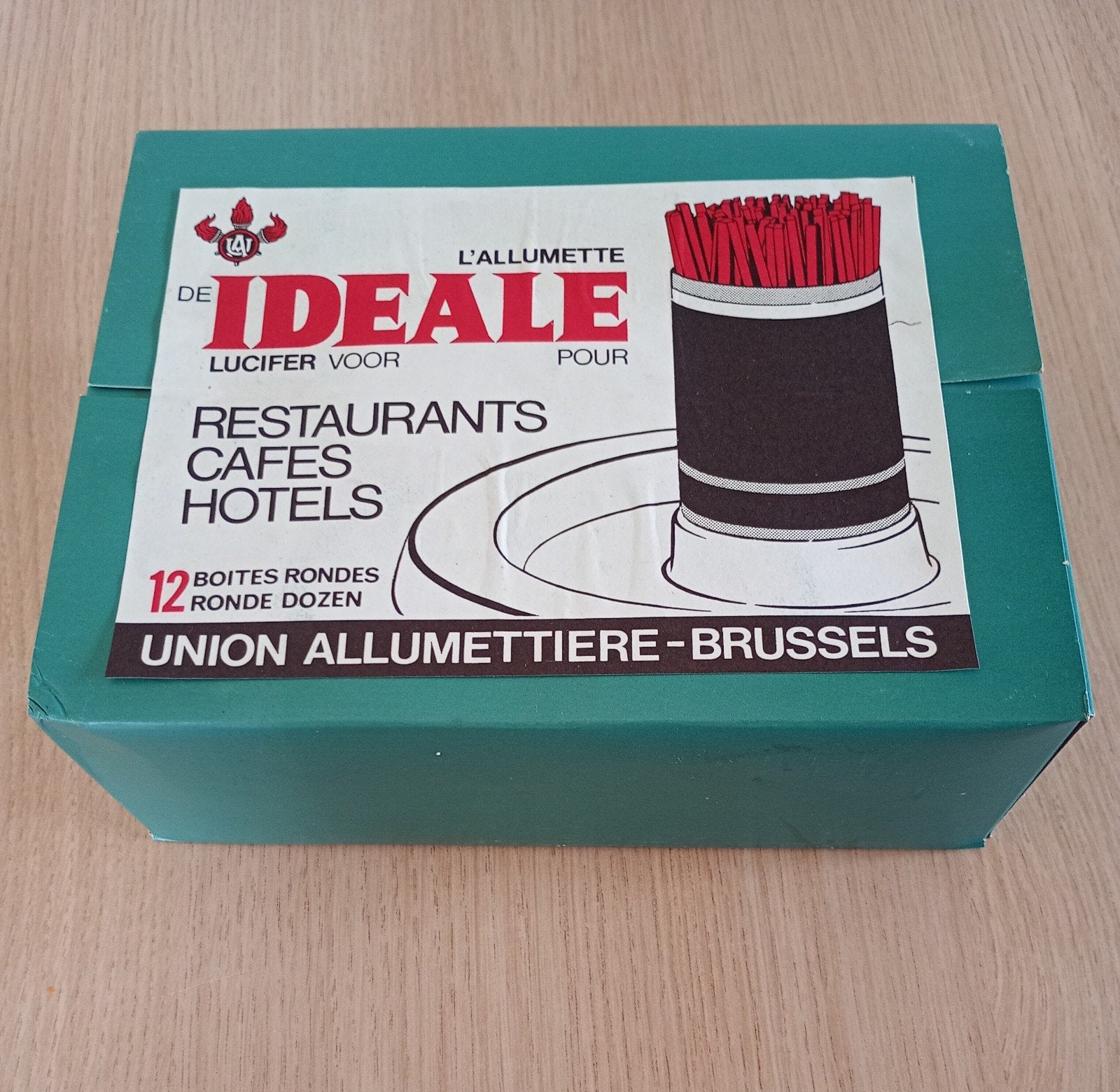 lucifer box met 12 dozen ongeopend   Union Match 1950, Ophalen of Verzenden, Zo goed als nieuw, Luciferdoosjes of -merken