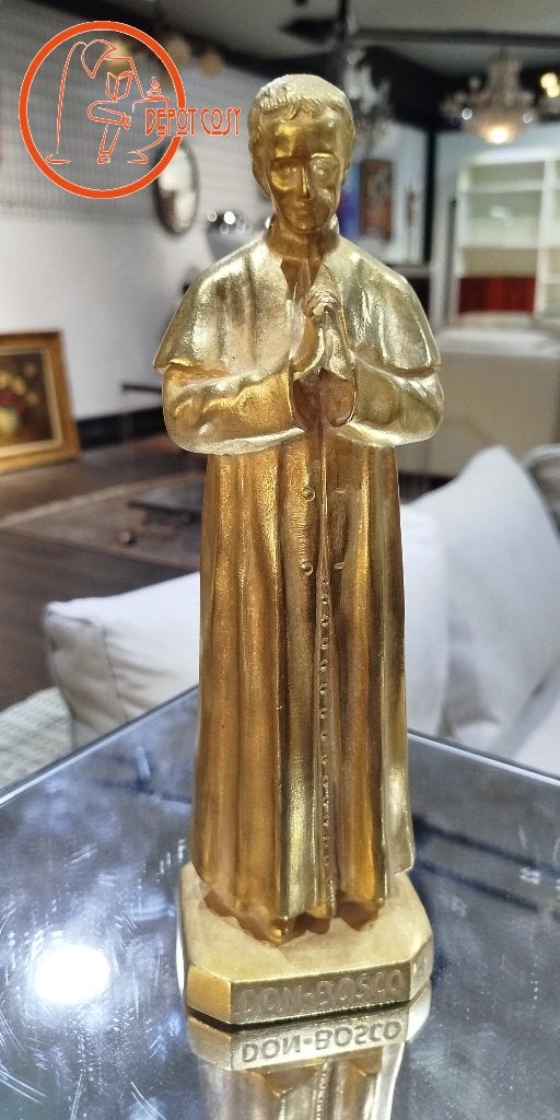 Statue religieuse ancienne de Don Bosco en laiton massif, Enlèvement ou Envoi