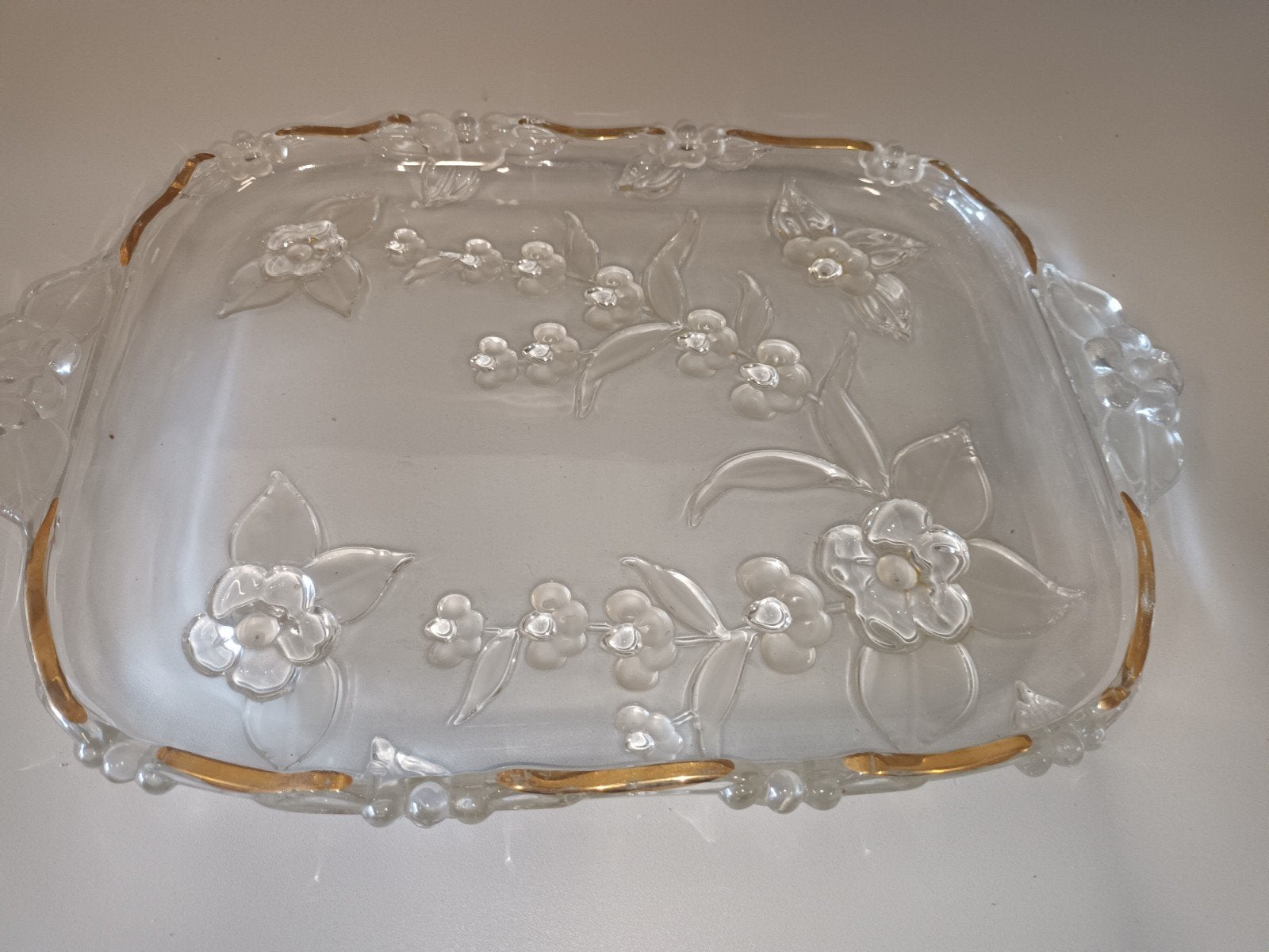 Vintage Walther Glas serveerschaal met goudrand (41x28 cm), Antiek en Kunst, Ophalen of Verzenden