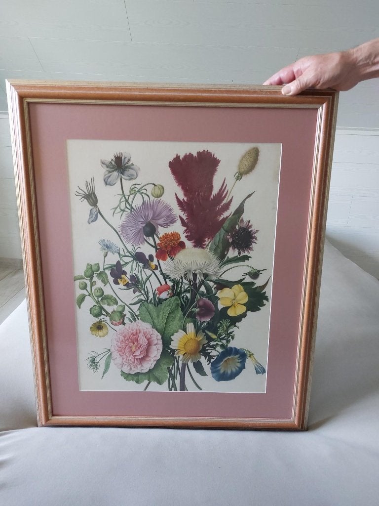 Een grote poster met zwaar houten kader volledig met glas ., Antiek en Kunst, Ophalen